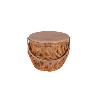 Zen Arc Insulated Round Wicker Picnic Basket with Pine Wood Top 40x31cm